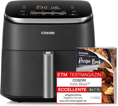 COSORI Heissluftfritteuse XXL Turbo Blaze, 6L Airfryer mit 5 Geschwindigkeitsstufen & Backpapier für