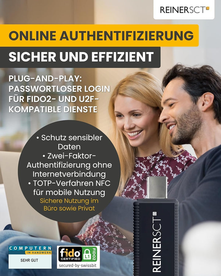 REINER SCT FIDO Stick Pro USB-C Sicherheitsschlüssel | FIDO2- & U2F-kompatibel. Passwortlose Anmeldu