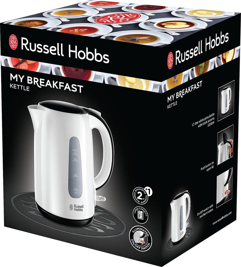 Russell Hobbs Wasserkocher [1,7l, 2200W] My Breakfast (verdecktes Heizelement, herausnehmbarer Kalkf