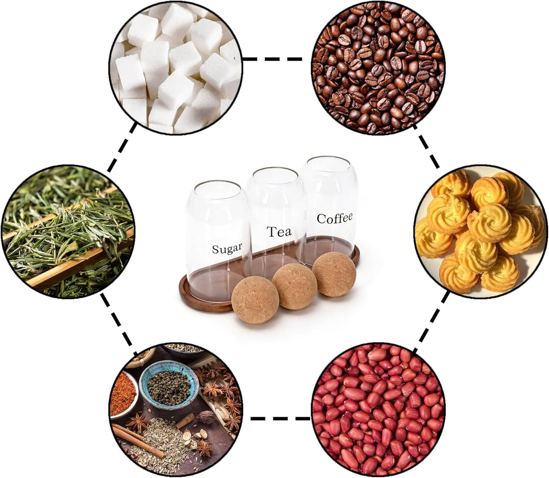 Kaffeedose 500ml 3er Set Enthält Kaffeebehälter, Teedose und Zuckerdose Glas, Kaffeebohnen Behälter