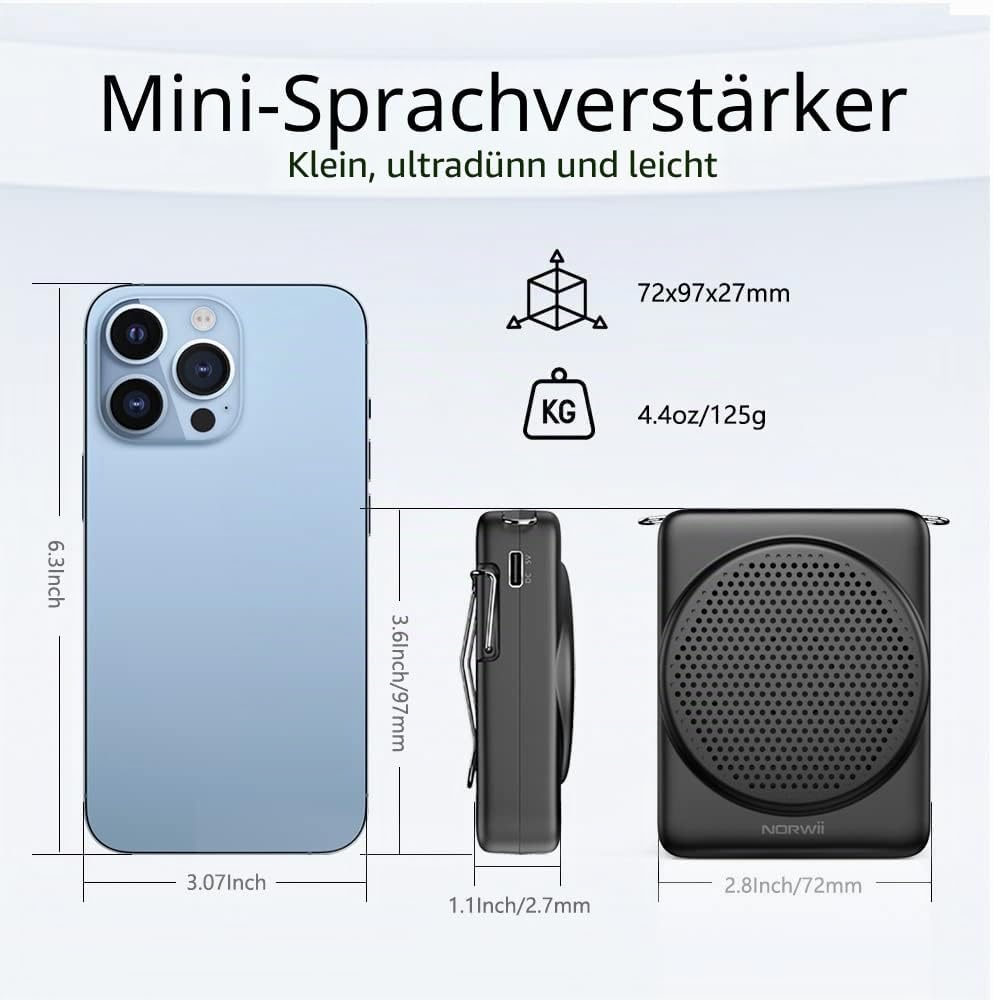 NORWII Mini-Sprachverstärker Mikrofon Headset, 3 Stunden Schnellladung und bis zu 30 Stunden Wiederg