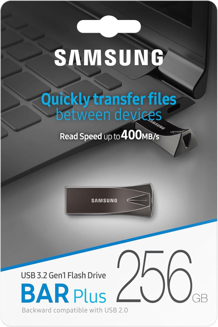 Samsung BAR Plus USB-Stick Typ-A, 256 GB, 400 MB/s Lesen, 110 MB/s Schreiben, Widerstandsfähiger USB