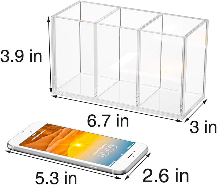 NIUBEE Stiftehalter aus Acryl, 3 Fächer, transparenter Stiftehalter für Arbeitsplatte, Schreibtisch,