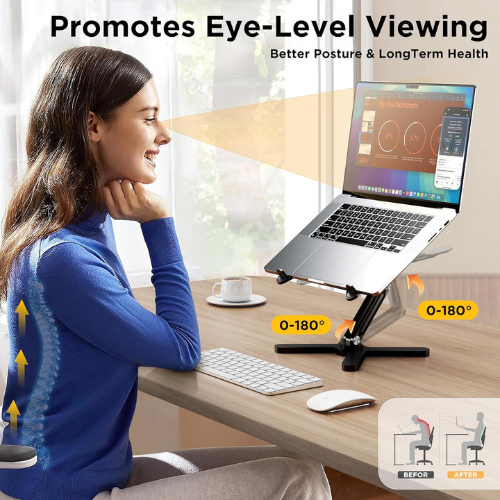 FoldWise X Premium Laptop-Ständer für Schreibtisch - 100% Aluminium, tragbar & 360° drehbar - Höhen-