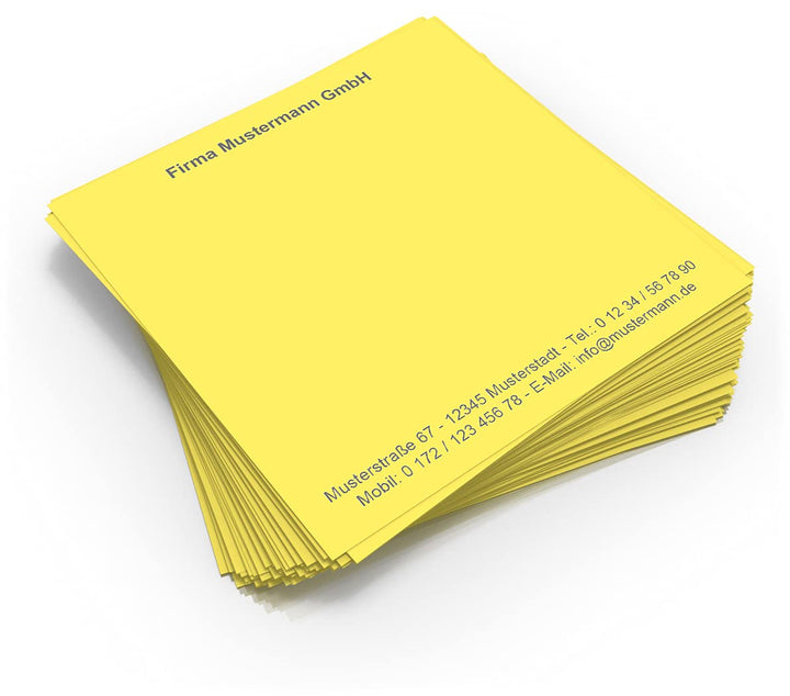 500 Notizzettel personalisiert in praktischer Zettelbox mit Stiftehalter 10 x 10 cm (gelb), gelb