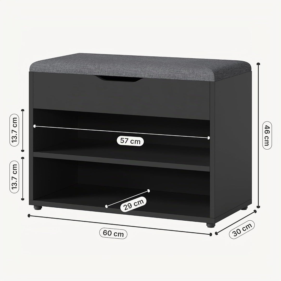 [en.casa] Schuhbank Gentofte 60x30x46cm Schuhschrank mit 3 Ablagefächern Schuhablage für 4 Paar Schu