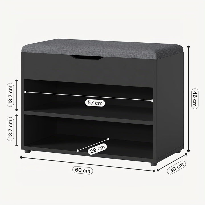 [en.casa] Schuhbank Gentofte 60x30x46cm Schuhschrank mit 3 Ablagefächern Schuhablage für 4 Paar Schu