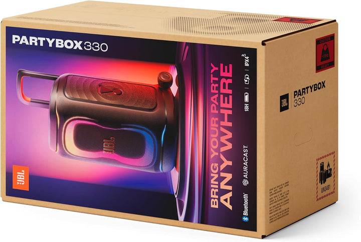 JBL PartyBox 330 Tragbarer Partylautsprecher, Schwarz | JBL Sound, Lichtshow, AI Sound Boost, Blueto