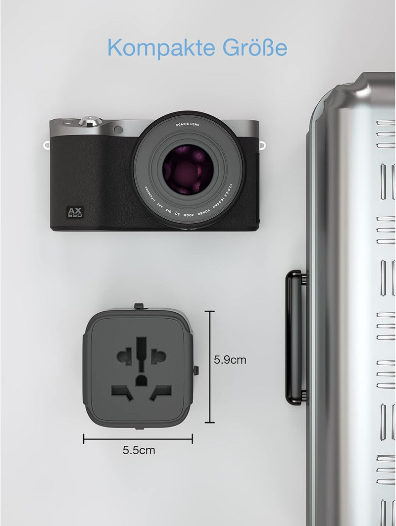 TESSAN Reiseadapter Weltweit, Steckdosenadapter Japan mit 3 USB A, Reisestecker Adapter Weltweit, Un
