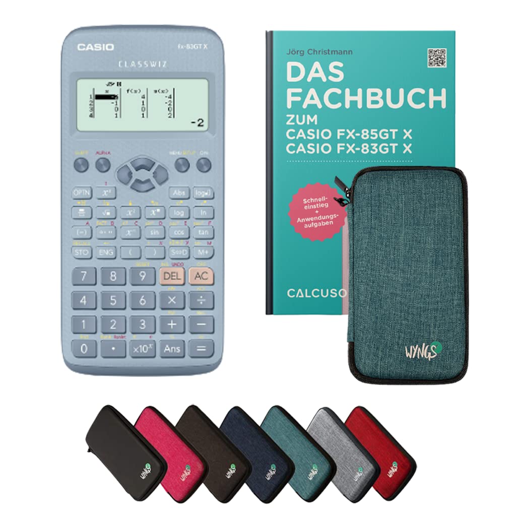 CALCUSO Standardpaket: Casio FX-83GT X Blau + WYNGS Schutztasche türkis + Fachbuch von CALCUSO + Erw