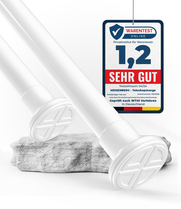 Gardinenstange ohne Bohren - Weiss, Ø 25 mm - Teleskopstange Vorhang - Duschstange zum Klemmen - Kle