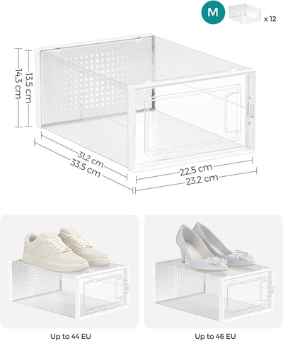 SONGMICS Schuhboxen, 12er Set, Schuh-Organizer aus Kunststoff, faltbar und stapelbar, für Schuhe bis