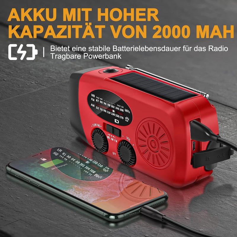 AOKBON Solar Radio Tragbare Radios Kurbelradio Dynamo Radio Wiederaufladbar Notfallradio Mit Powerba