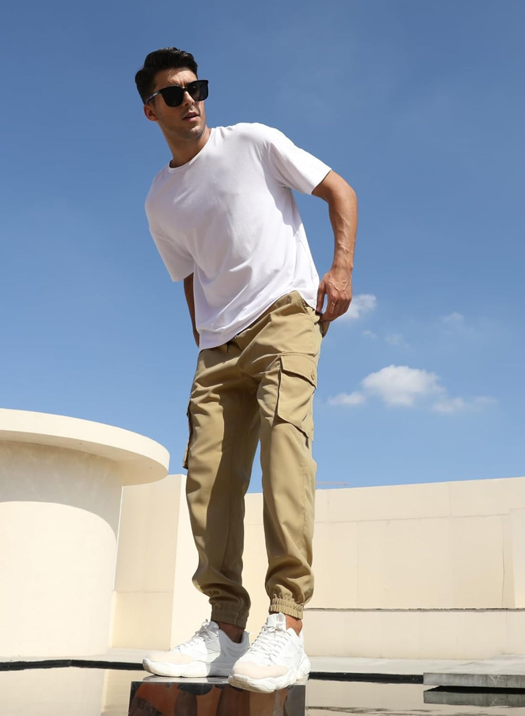 Elegancity Cargohose Herren Lang Casual Jogginghose Stretch Chino Hose Regular Fit Cargo Hose Elasti