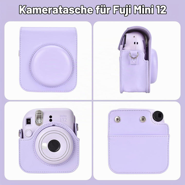 HIYQIN Kamera Tasche Kompatibel mit Fujifilm Instax Mini 12, Ästhetisch Kunstleder Hülle mit Mini Fo
