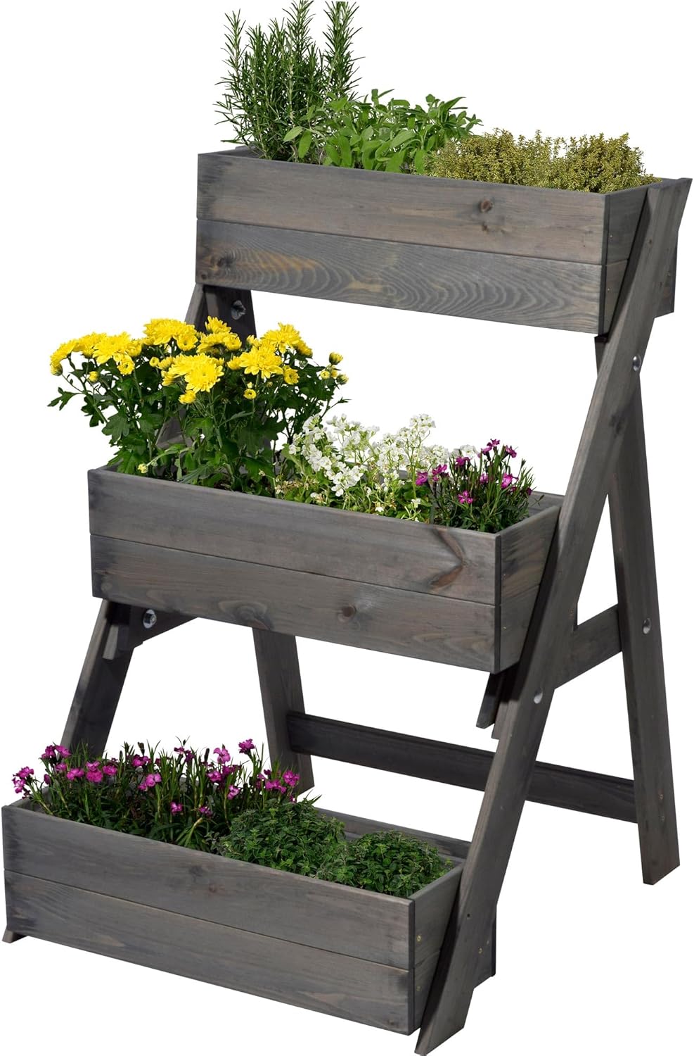 dobar® 29421FSC Dreistufige Pflanztreppe | Blumentreppe aus Massiv-Holz | Blumenbeet mit 3 Pflanzkäs