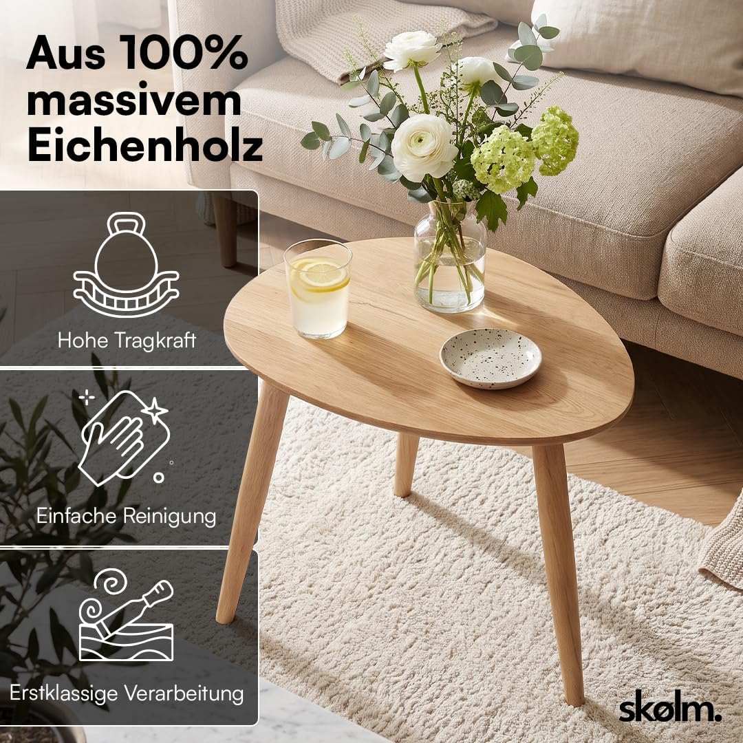 skølm Lodur Couchtisch oval aus Eichenholz – Beistelltisch 55 x 38 x 45 cm geölt – Holztisch stabil