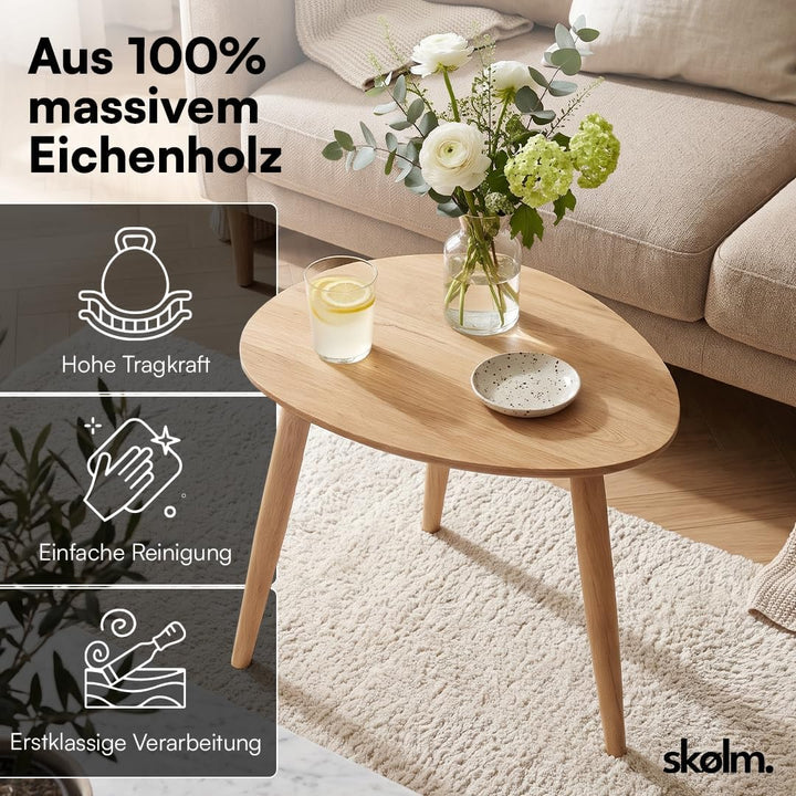 skølm Lodur Couchtisch oval aus Eichenholz – Beistelltisch 55 x 38 x 45 cm geölt – Holztisch stabil