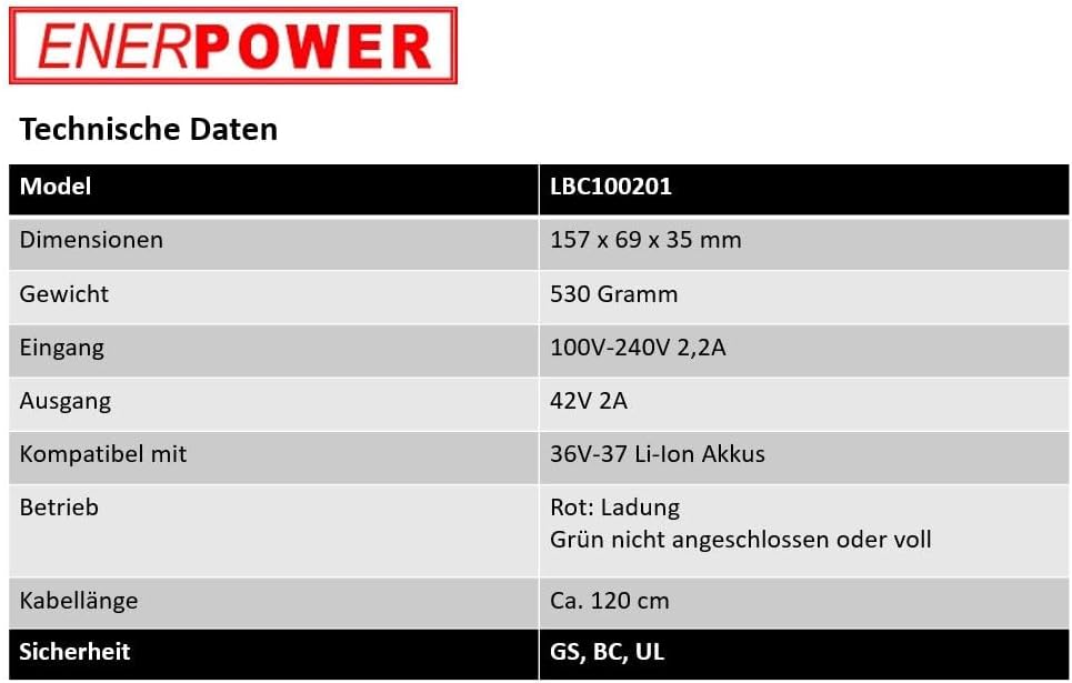 Enerpower Li-Ion Ladegerät 36V ersetzt Derby Cycle Impulse 2A -XLR-4 für Kalkhoff