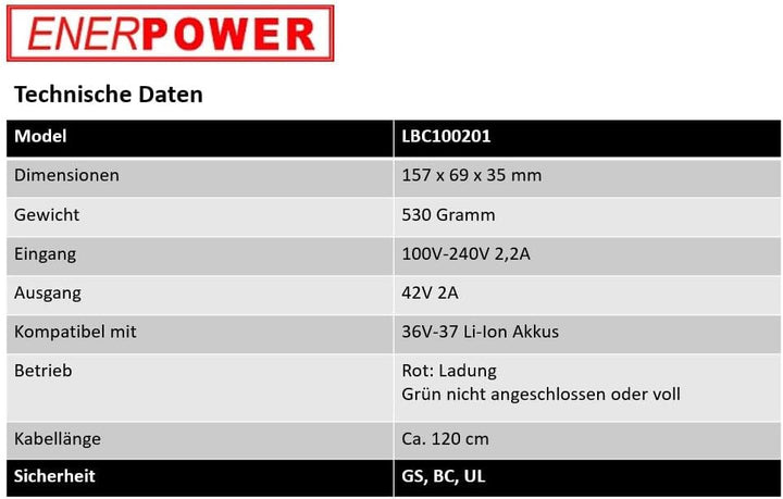 Enerpower Li-Ion Ladegerät 36V ersetzt Derby Cycle Impulse 2A -XLR-4 für Kalkhoff
