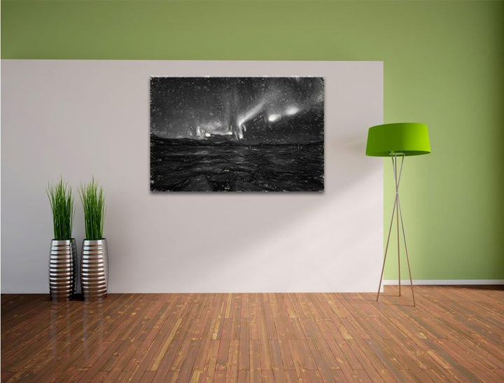 Pixxprint Polarlicht am Himmel Kunst / 100x70cm Leinwandbild bespannt auf Holzrahmen/Wandbild Kunstd