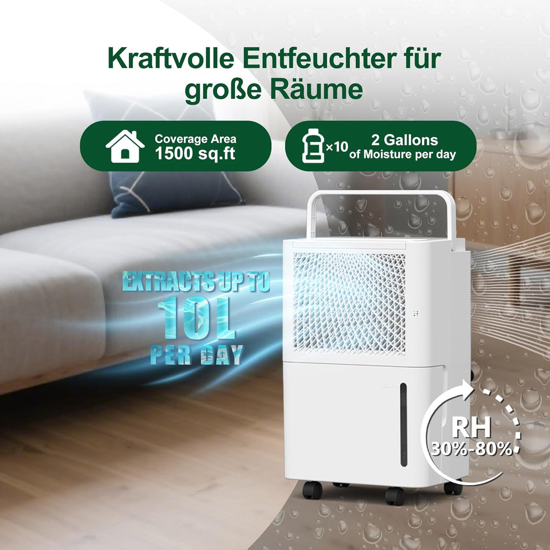 Luftentfeuchter Elektrisch,10L/Tag Hochleistungs Entfeuchter,Raumentfeuchter mit Wäschetrocknung, Ab