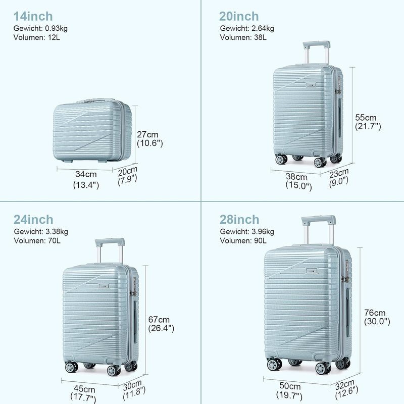 Sea choice Kofferset 4 Teilig Hartschalen Rollkoffer PC Handgepäck Set Beautycase (Nur L Koffer Erwe