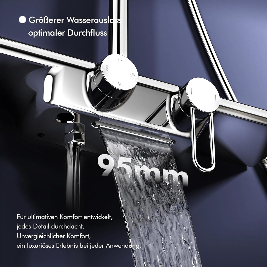 HOMELODY Duschsystem mit Armatur und Glasablage Chrom - Duscharmatur Komplettset mit 5 Strahlarten H