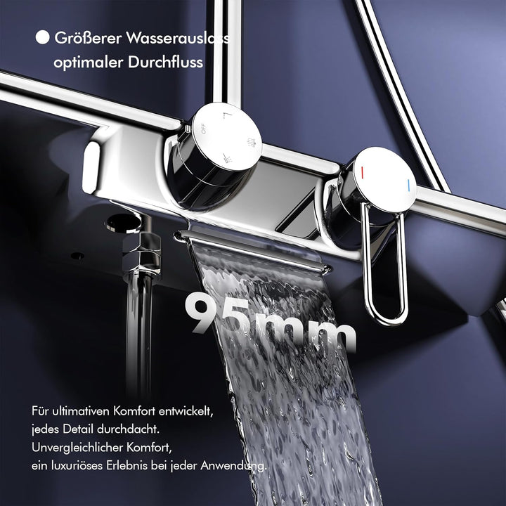 HOMELODY Duschsystem mit Armatur und Glasablage Chrom - Duscharmatur Komplettset mit 5 Strahlarten H