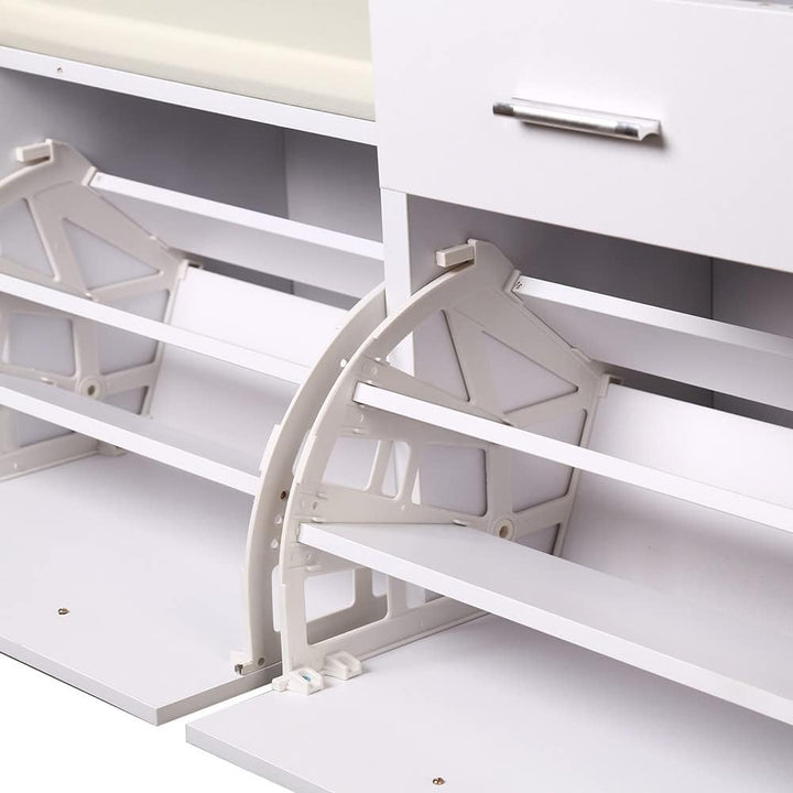 BAKAJI Schuhtruhe, gepolsterte Sitzbank, Weiss, Holz, Slim, 5 x 57 x 30 cm, 94,5x57x30 cm