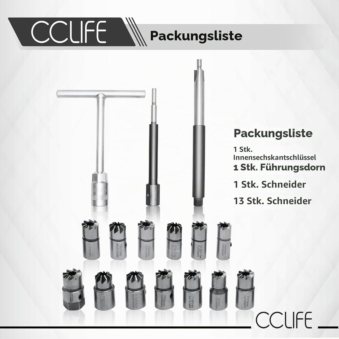 CCLIFE 17tlg Diesel Injektor Fräser Dichtsitzfräser Injektoren Inspritzdüsen Werkzeug mit 13 Fräsern