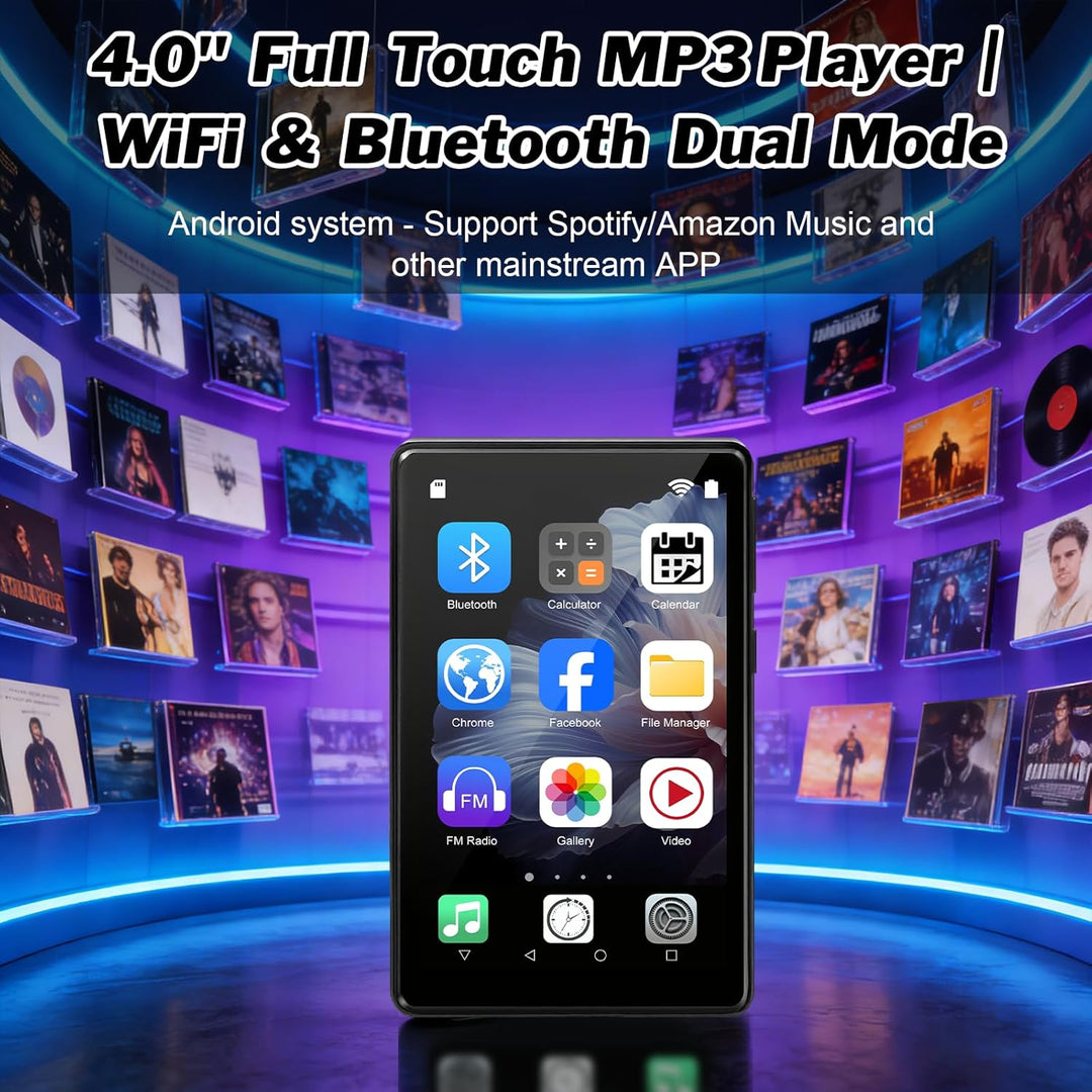96GB MP3 Player mit Bluetooth 5.3 & WLAN, Android 13 Musikplayer für Kinder, 4 Zoll IPS Touchscreen,