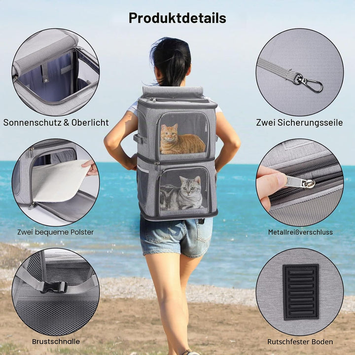VOISTINO 2-in-1 Doppel-Tragetasche für kleine Katzen und Hunde, tragbare Haustier-Reisetasche, super