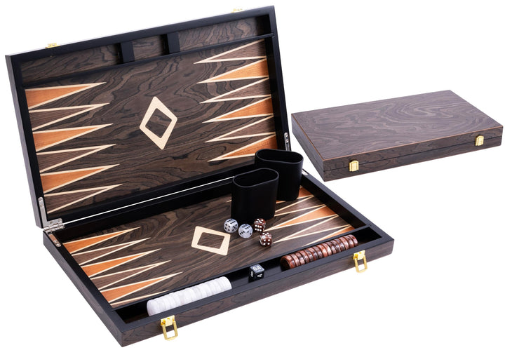 Engelhart- 250547 - Luxus-Backgammon – 18 Zoll – Nussbaumfurnier, lackiert 18 Zoll Walnuss-wurzelhol