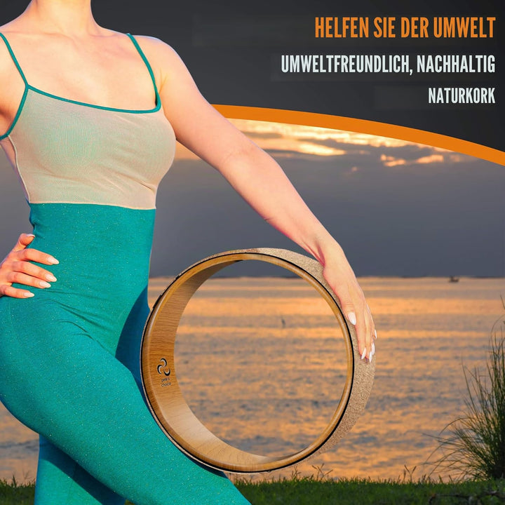 Yoga Rad Holz und Yoga Blocks aus Kork mit Zusätzlichem eBook und Yoga Gurt. Extra Feste, Massive Yo