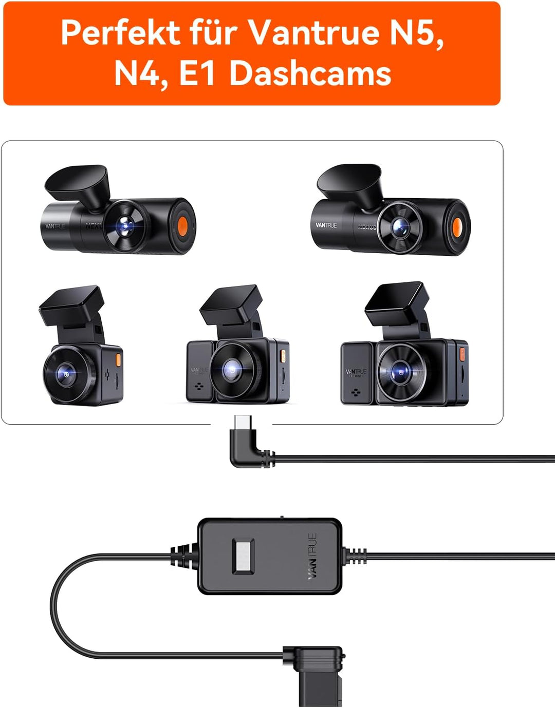 VANTRUE USB C Display OBD Hardwire mit 3 Stufen für alle Vantrue Dash Cam Halterung, Niederspannungs