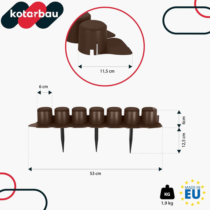 KOTARBAU® Garten-Palisade 60mm x 4,05m Braun zum Abgrenzen von Rasen und Gehwegen, Braun