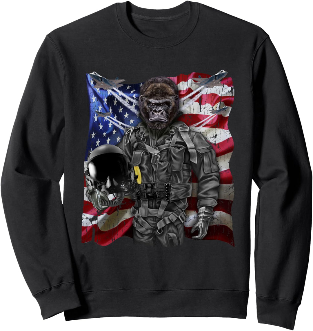 Gorilla als Kampfpilot mit Flagge der USA Sweatshirt