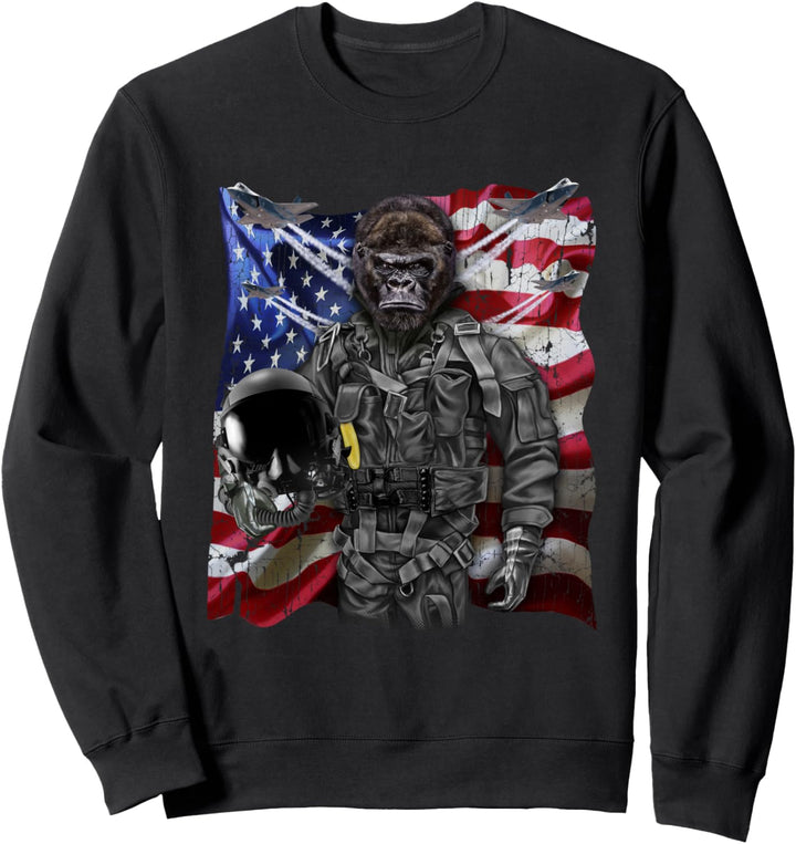 Gorilla als Kampfpilot mit Flagge der USA Sweatshirt