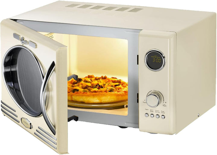 MELISSA 16330128 Retro Mikrowelle/1000 Watt/23 Liter Garraum,Design Mikrowelle mit Grill/Creme Farbe