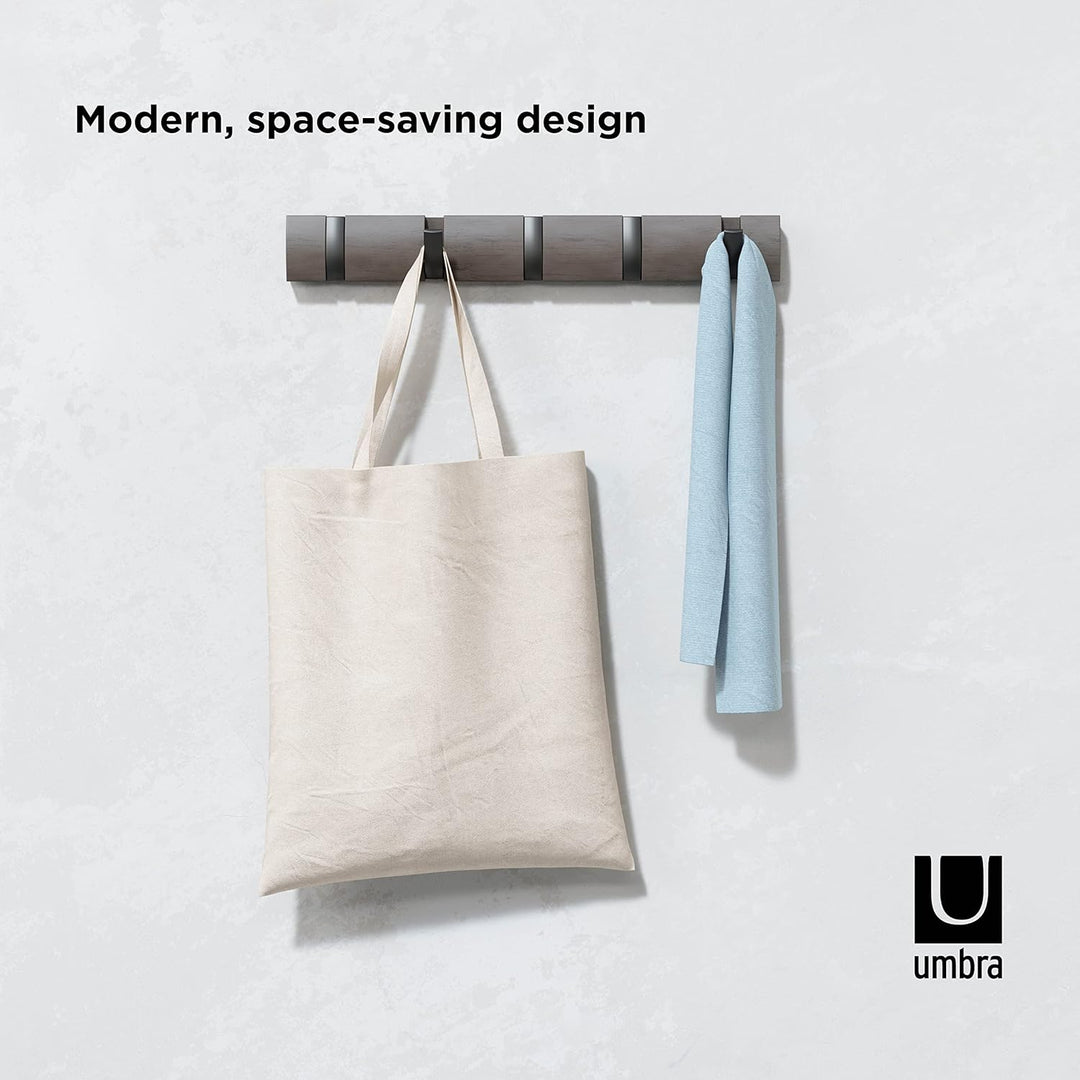 Umbra Flip 5 Garderobenhaken - Moderne, Schlichte und Platzsparende Garderobenleiste mit 5 Beweglich