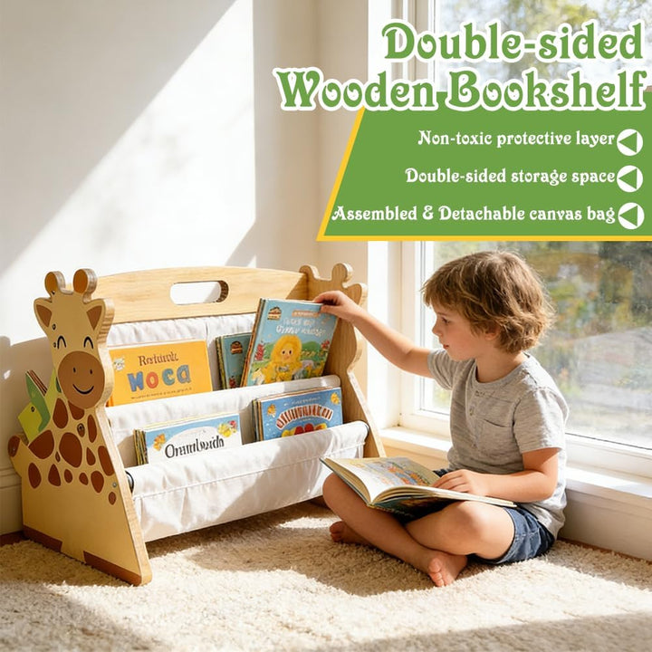 Bücherregal Kinder, Ddoppelseitiges Bücherregal Holz, Montessori Kinderrega, Bücherkiste Kinder mit