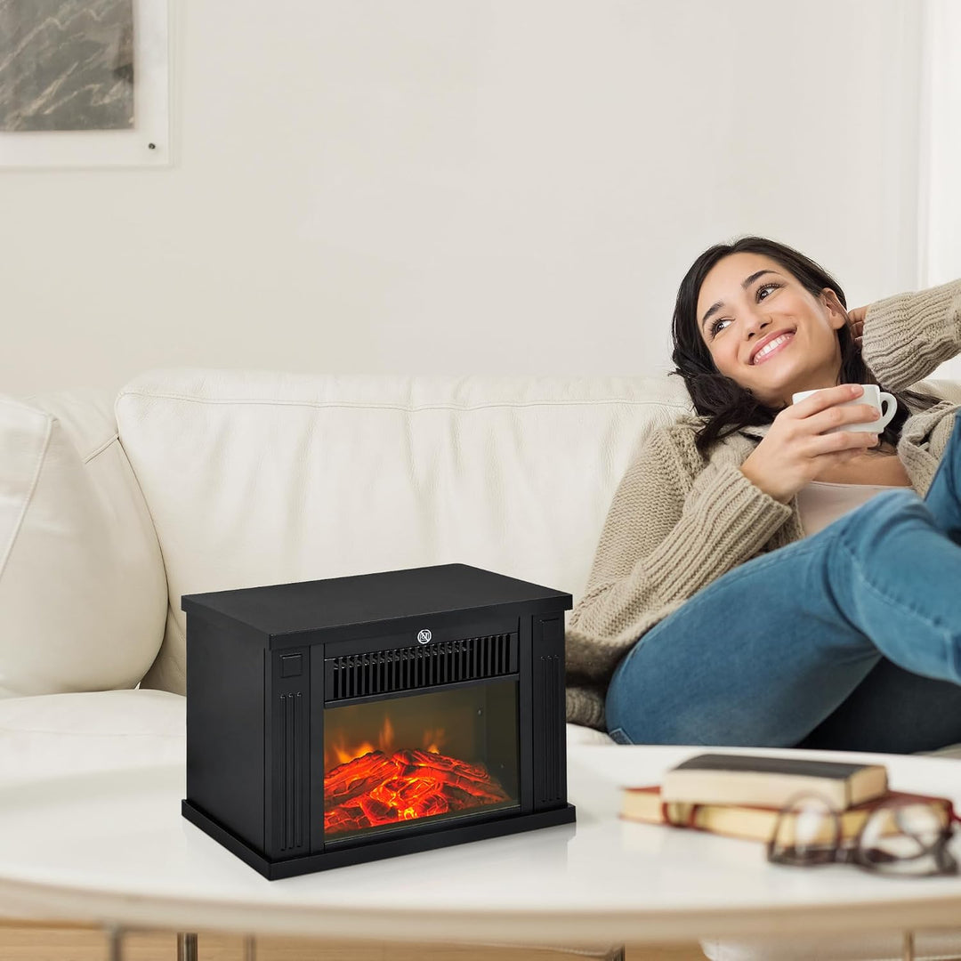 HOMCOM Elektrokamin mit Heizung, elektrischer Kamin mit LED Flammeneffekt, 600/1200 W Dekokamin, ele