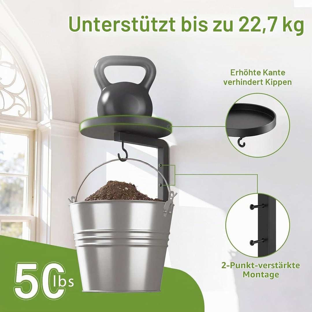 3 Stück Pflanzenhalter Wand Metall mit Haken, Platzsparend Pflanzen Wandhalterung, Hängendes Blument
