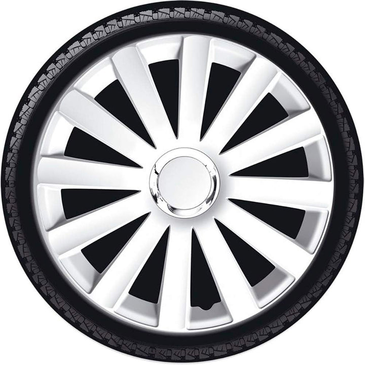 AUTO-STYLE Satz Radzierblenden Spyder 16-Zoll Weiss + Chrom Ringe 16-inch Weiss + Chrom Ringe, 16-in