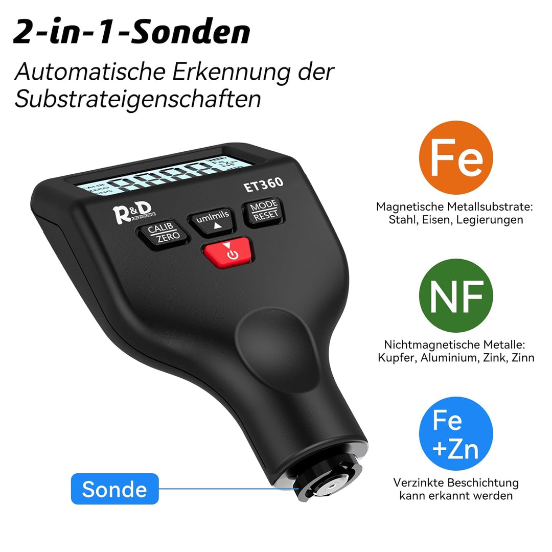 Lackmessgerät Auto RDINSCOS Schichtdickenmessgerät Autolack Lackdickenmessgerät für Auto Car Karosse