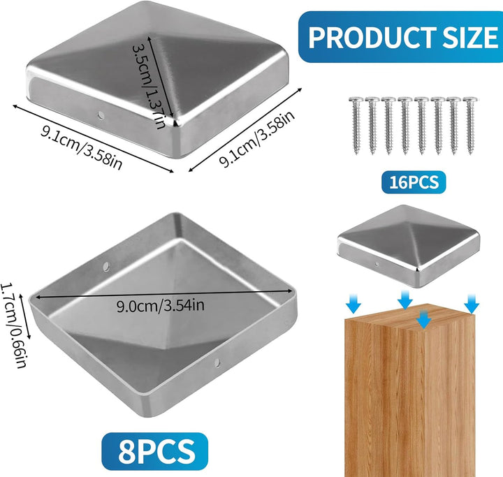 8 Stück Pfostenkappen, 9x9cm Pfostenabdeckung aus Metall Pyramidenform Zaunpfosten Kappen für Holzpf