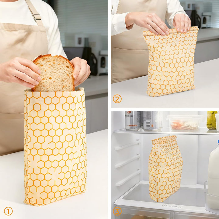 Brotbeutel – Bienenwachstücher Gross 26 x 32 cm für Obst, Gemüse, Brot, Nüsse – antibakteriell & lan
