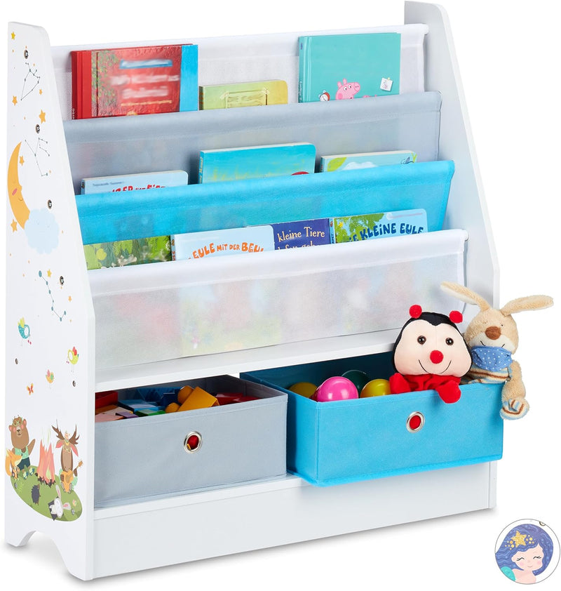 Relaxdays Kinderregal Tiermotiv, 2 Boxen, 3 Fächer, Spielzeug Aufbewahrung, Kinder Bücherregal HBT 7