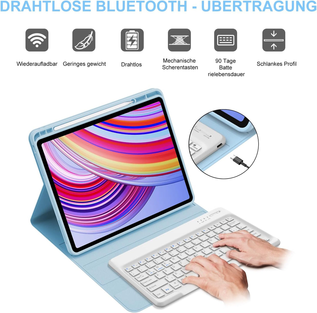 IVEOPPE Hülle mit Tastatur für Redmi Pad Pro 12.1, Tastatur für Xiaomi Poco Pad 2024, Bluetooth Magn